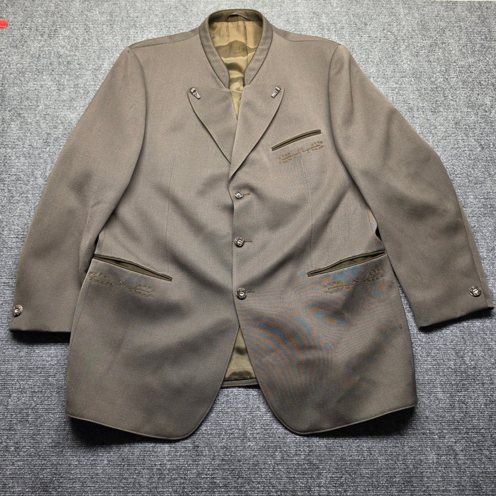 Vintage Mens Trachten Blazer Brown Embroidered Austrian Bavarian Jacket Sz XL
